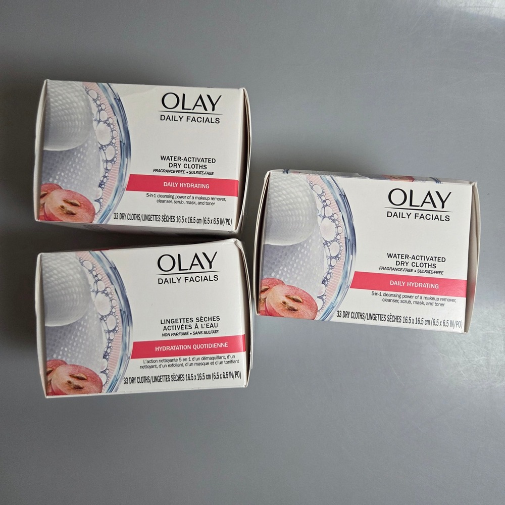 Olay Daily Facials Water-Activated Dry Cloths Fragrance-Free 33ct 3 Pack Bundle